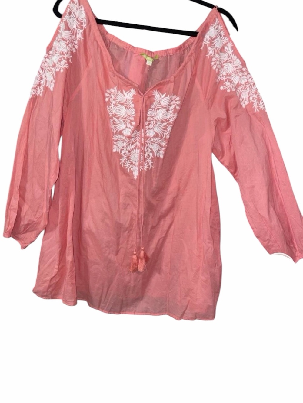 NWT Gianni Bini Pink with White Embroidery Cold-Shoulder Lightweight Tunic LARGE